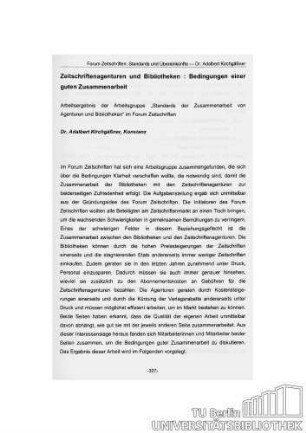Forum Zeitschriften/ GeSiG e.V.: Standards und Übereinkünfte
