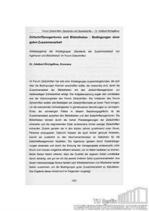 Forum Zeitschriften/ GeSiG e.V.: Standards und Übereinkünfte
