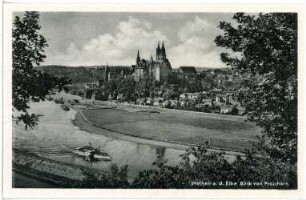 Meißen. Blick von Proschwitz - Elbe mit Dampfer