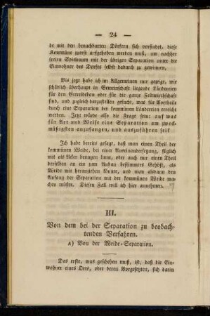 III. Von dem bei der Separation zu beobachtenden Verfahren.