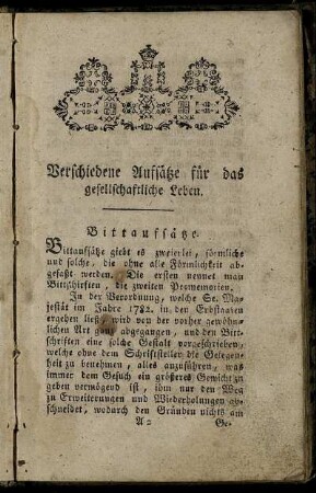 Verschiedene Aufsätze für das gesellschaftliche Leben.