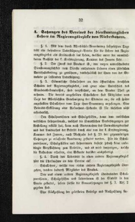 Satzungen des Vereines der dienstuntauglichen Lehrer im Regierungsbezirke von Niederbayern