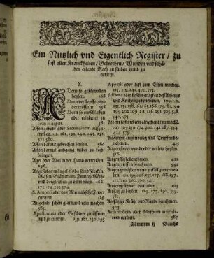 Ein Nutzlich und Eigentlich Register/ zu fast allen Kranckheiten/ Gebrechen/ Wunden [...]