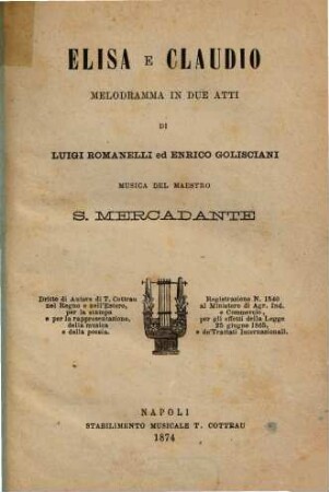 Elisa e Claudio : melodramma in due atti