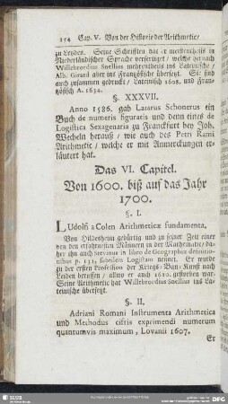 Das VI. Capitel. Von 1600. biß auf das Jahr 1700