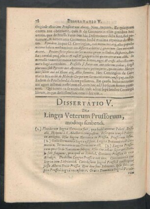 Dissertatio V. De Lingua Veterum Prussorum, modoq[ue] scribendi.
