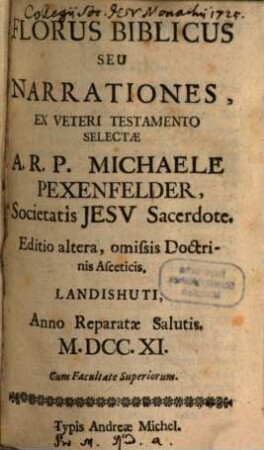 Florus Biblicus Seu Narrationes, Ex Veteri Testamento Selectae