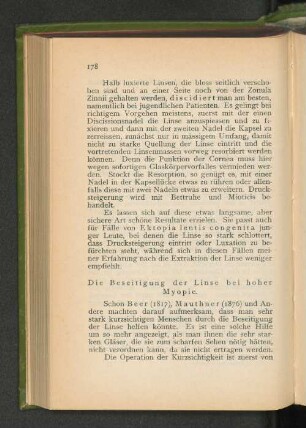 Die Beseitigung der Linse bei hoher Myopie.