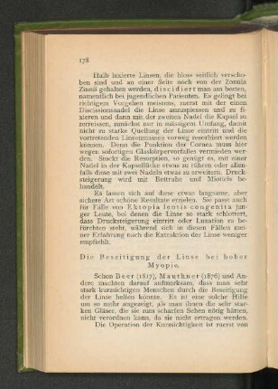 Die Beseitigung der Linse bei hoher Myopie.