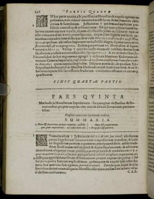 Pars Quinta Methodicæ Novellarum Expositionis: In quaagitur de Dotibus & Donationibus propter nuptias: nec non de aliis ad Donationes pertinentibus.