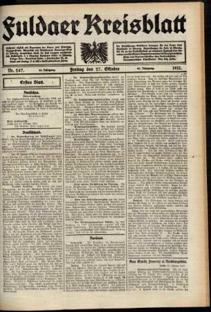 Erste Ausgabe vom Freitag, den 27. Oktober 1911.