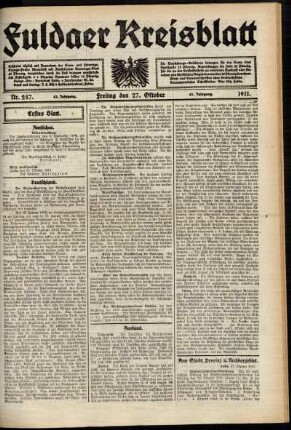 Erste Ausgabe vom Freitag, den 27. Oktober 1911.
