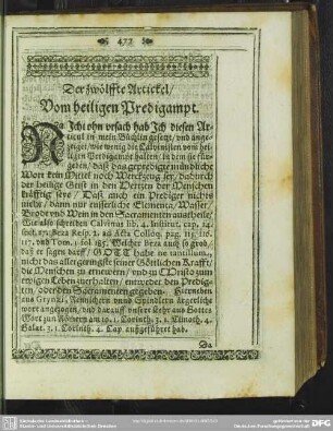 Der Zwölffte Artickel. Vom heiligen Predigampt