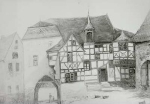 Stadttor mit Fachwerkgebäude Zum Deutschen Haus : Stadttor mit Fachwerkgebäude Zum Deutschen Haus