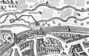 Zittau. Pfortmühle, Ausschnitt aus: Die Stadt Zittau 1643 (Sign.: VIII 129)