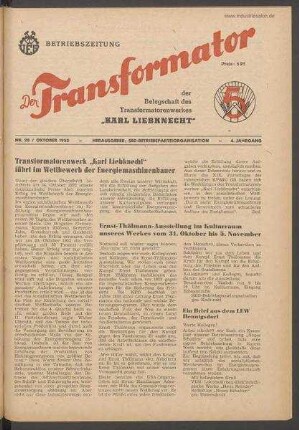 TRO-Betriebszeitung 'Der Transformator'; Nr. 28/1952 (Oktober 1952)