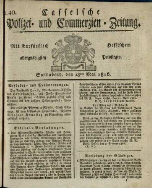 Nr. 40, Sonnabend, den 18ten Mai 1816