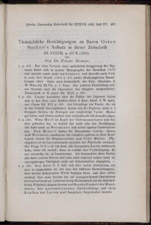 Thatsächliche Berichtigungen zu Baron Osten Sacken's Aufsatz in dieser Zeitschrift