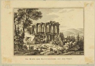 Die Ruine der Klosterkirche auf dem Berg Oybin im Zittauer Gebirge, im Vordergrund der Friedhof