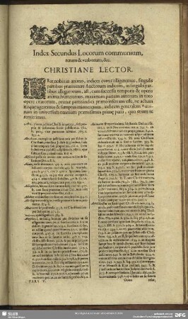 Index Secundus Locorum communium, rerum & verborum, &c. Christiane Lector