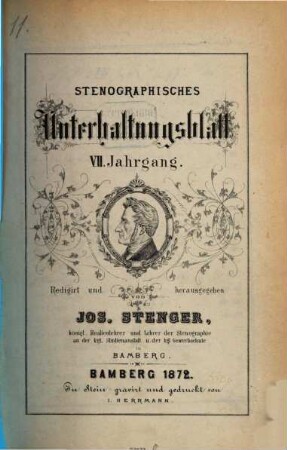 Stenographisches Unterhaltungsblatt : Bamberger Blätter in Einheitskurzschrift. 7. 1872