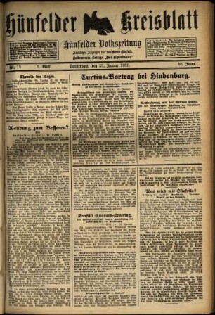 Erste Ausgabe vom Donnerstag, den 29. Januar 1931.