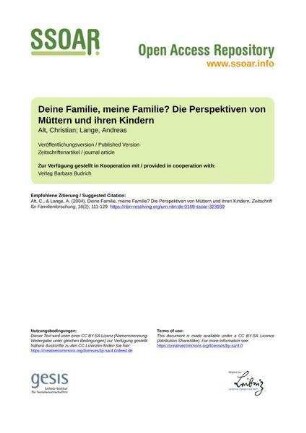 Deine Familie, meine Familie? Die Perspektiven von Müttern und ihren Kindern
