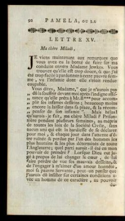 Lettre XV. Ma chère Miladi, ...