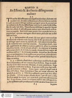 QÆSTIO II. An Essentia & Existentia distinguantur realiter?