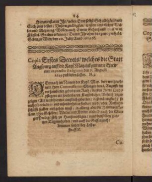 14-16, Copia Erstes Decrets - Copia Zweytes Decrets