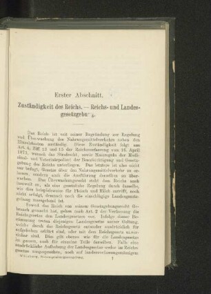Erster Abschnitt. Zuständigkeit des Reichs. - Reichs- und Landesgesetzgebung.