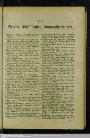 XIII. Vereine, Gesellschaften, Korporationen usw.