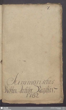 Summarisches Kohlen-Anfuhr-Register. 1782 [Georg Friedrich Nietschke]