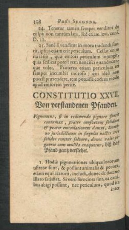 Constitutio XXVII. Von verstandenen Pfanden