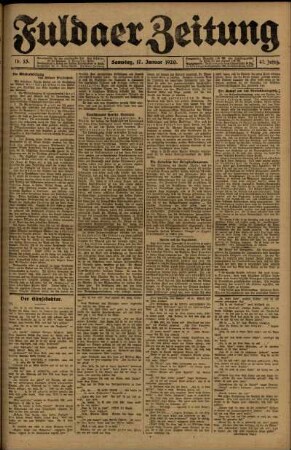 Erste Ausgabe vom Samstag, den 17. Januar 1920.