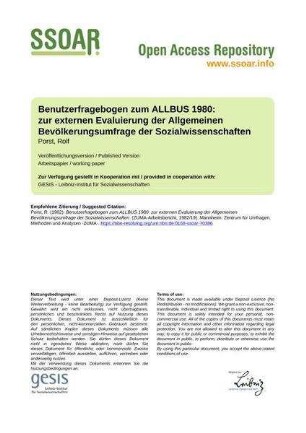 Benutzerfragebogen zum ALLBUS 1980: zur externen Evaluierung der Allgemeinen Bevölkerungsumfrage der Sozialwissenschaften