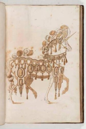 Einhorn mit Prachtreitzeug, in: Equestrium statuarum [...] formae [...] artificiosissime pictis, Bl. 52