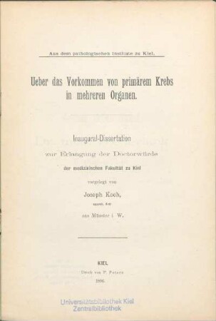 Ueber das Vorkommen von primärem Krebs in mehreren Organen