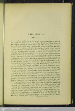 Christian II., 1591 - 1611, geb. zu Dresden am 23. September 1583, gest. zu Dresden am 23. Juni 1611