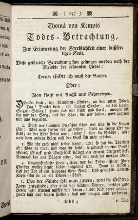 Thomä von Kempis Todes-Betrachtung, Zur Erinnerung der Sterblichkeit einer bußfertigen Seele.