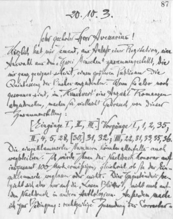 Brief an Ferdinand Avenarius