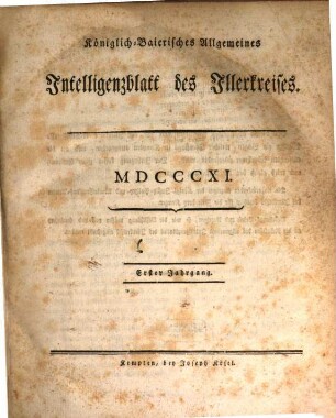 Königlich Baierisches Intelligenz-Blatt des Iller-Kreises. 1811 = Jg. 1