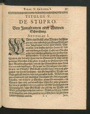 Titulus V. De Stupro. Von Jungfrawen oder Witwen Schwechung.