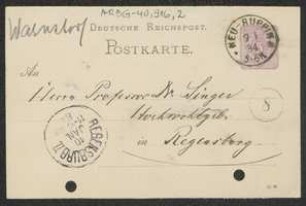 Brief von Carl Friedrich E. Warnstorf an Jakob Singer