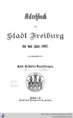 Adreßbuch der Stadt Freiburg : für das Jahr 1887