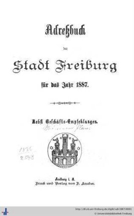 Adreßbuch der Stadt Freiburg : für das Jahr 1887