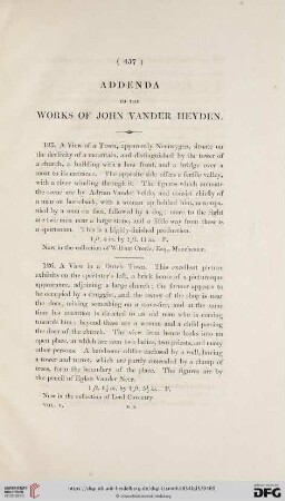 Addenda to the Works of John Vander Heyden