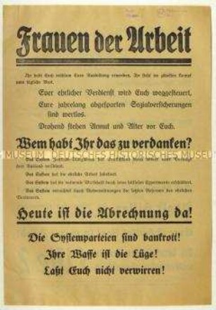 Aufruf der NSDAP an Frauen zur Reichstagswahl am 31. Juli 1932
