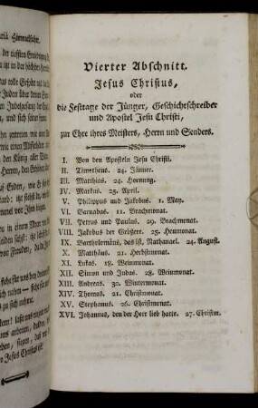 Vierter Abschnitt. Jesus Christus, oder die Festtage der Jünger, Geschichtschreiber und Apostel Jesu Christi, [...].