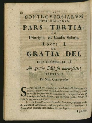 Locus I. De Gratia Dei